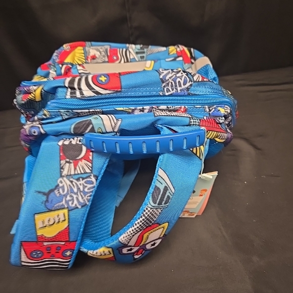 Blue Printed Backpack 10" Wide 15" Tall Double Secure Straps & Pockets - Picture 6 of 16